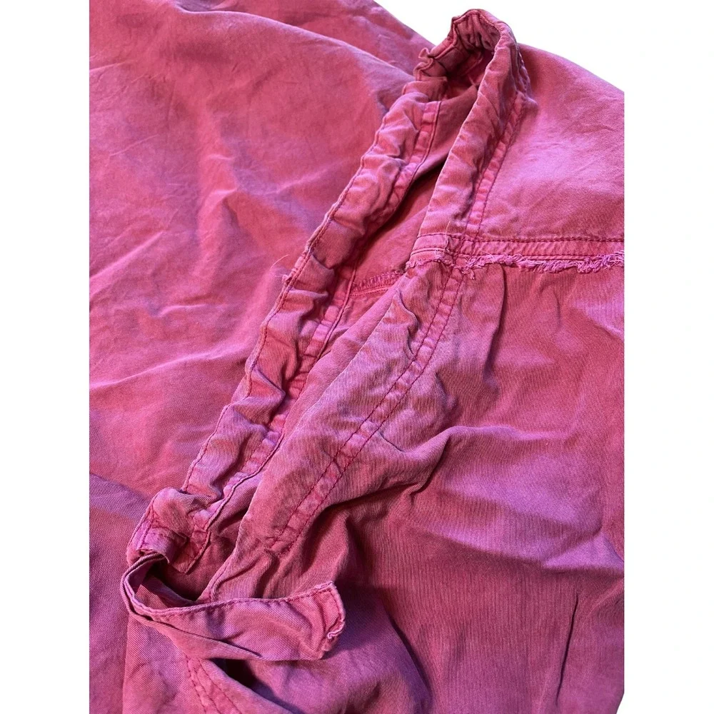 We The Free XS Oversized Pink Free People Henley Top Boho Beachy Festival Casual